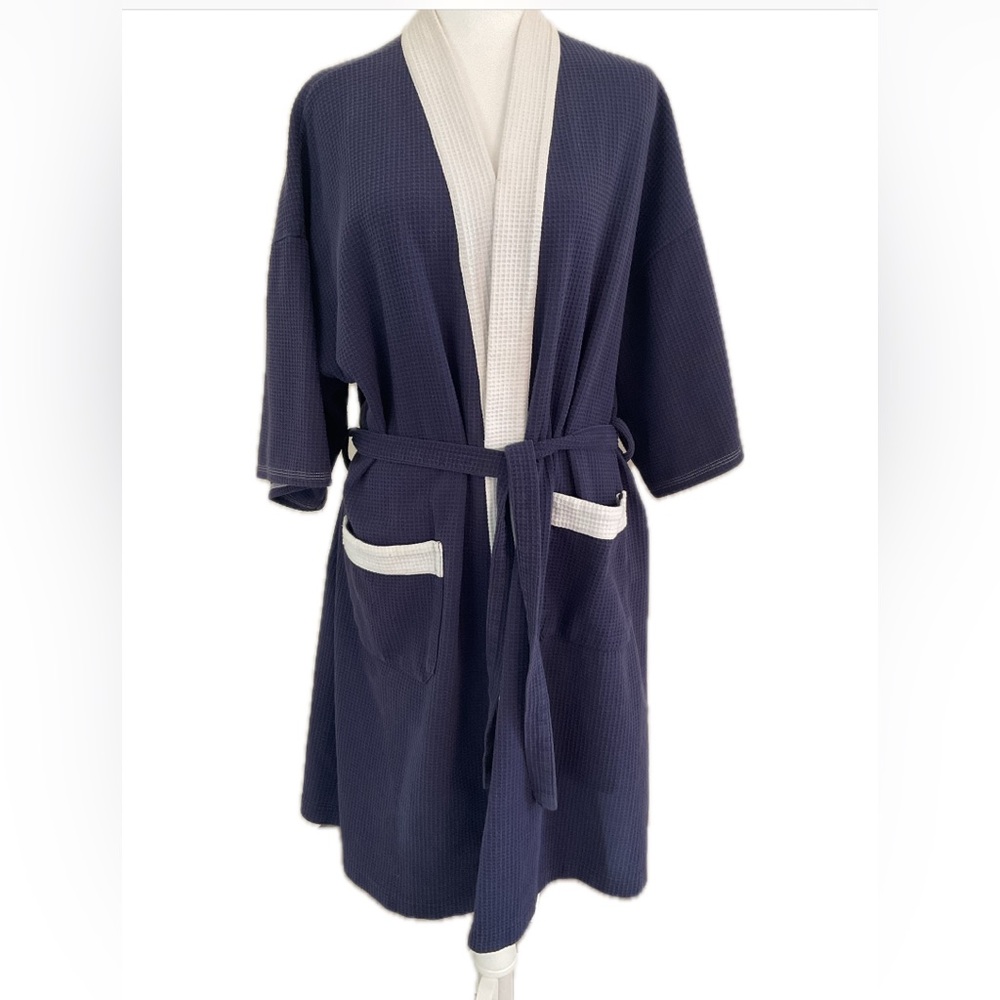 Same Easy ‘Elegant Waffled  Navy and White Unisex Robe